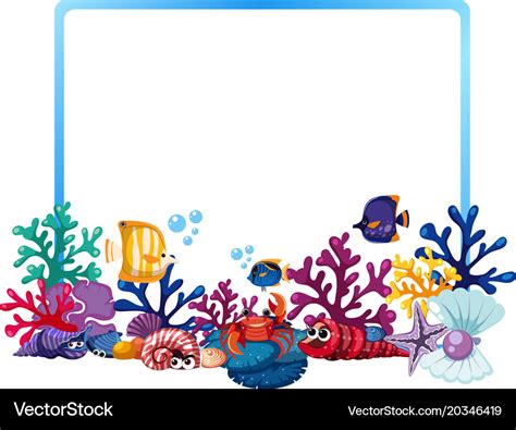 Border template with fish and coral reef Vector Image