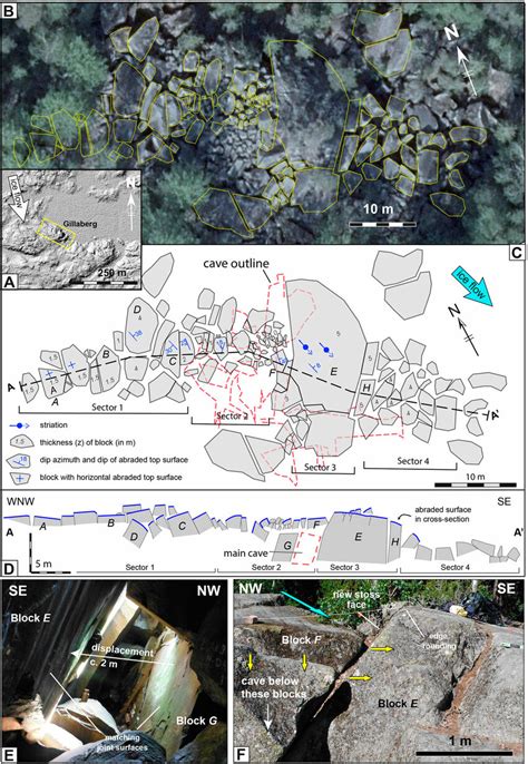 Gillbergagrytet: disrupted roche moutonnée with fracture cave. (A ...