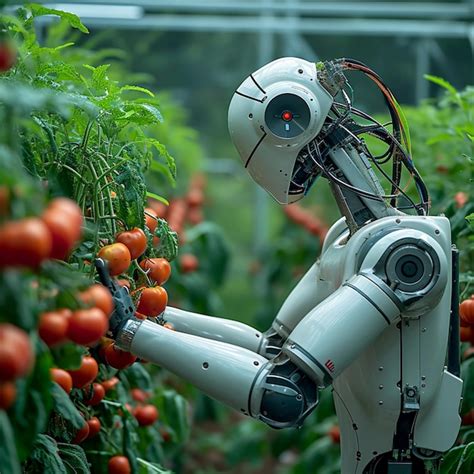 Premium Photo | Photo Future farming Robot arm harvests vegetables in a technologically advanced ...