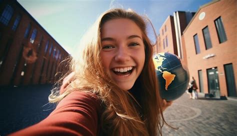 Premium AI Image | stock photo of 18 year old girl on eurotrip happy and laughing holding a ...