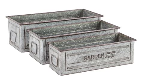 Decmode Galvanized Rectangular Metal Planters - Set of 3 - Walmart.com