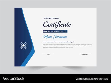 Blue color certificate template with badge Vector Image