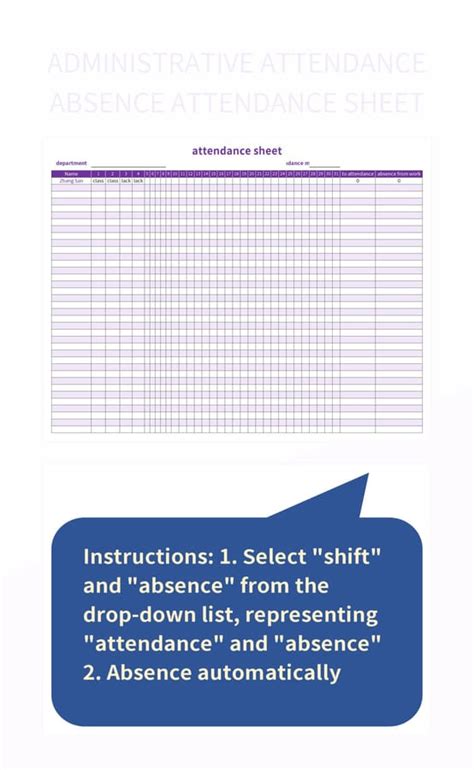 Administrative Attendance Absence Attendance Sheet Excel Template And Google Sheets File For ...