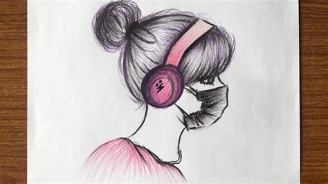 How to draw a Beautiful girl with Headphones - Pencil Sketch || Easy girl drawing || Art ...