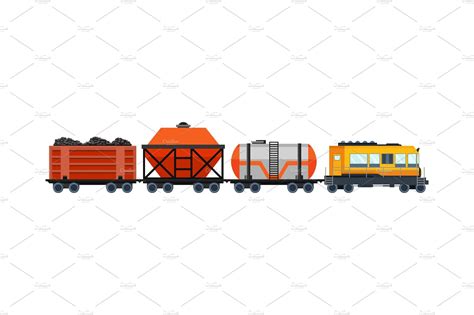 Freight train cargo cars with | Vector Graphics ~ Creative Market