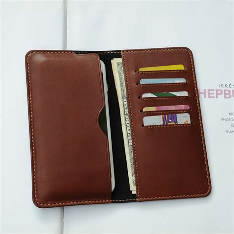 Leather Checkbook Wallet, Bifold Dark Brown Leather Long Wallet, Minimalist Wallet W/ Phone ...