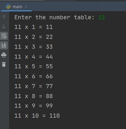 Python program for multiplication table | Example code