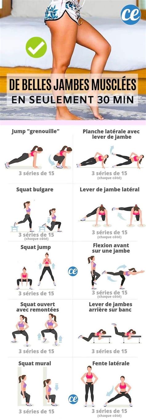 De Belles Jambes Fines Et Musclées En Seulement 30 Min (Sans Équipement). | Exercice jambes ...