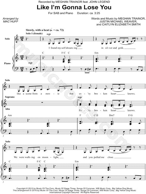 Meghan Trainor feat. John Legend "Like I'm Gonna Lose You" (arr. Mac Huff) SAB Choir + Piano ...