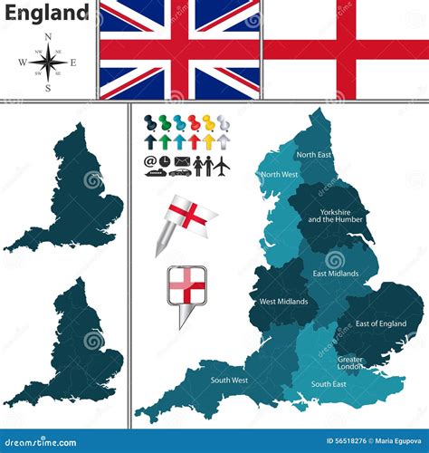 Mapa De Inglaterra Con Regiones Ilustración del Vector - Imagen: 56518276