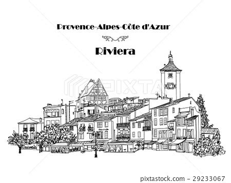 Old city landscape French Riviera skyline - Stock Illustration [29233067] - PIXTA