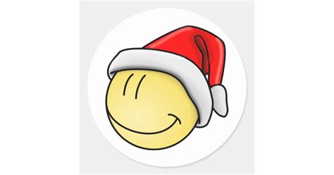 Cute Christmas Smiley Santa Face Classic Round Sticker | Zazzle