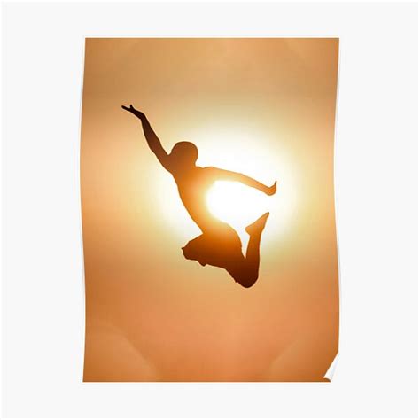 "Silhouette jumping at sunset holding the sun" Poster for Sale by ...