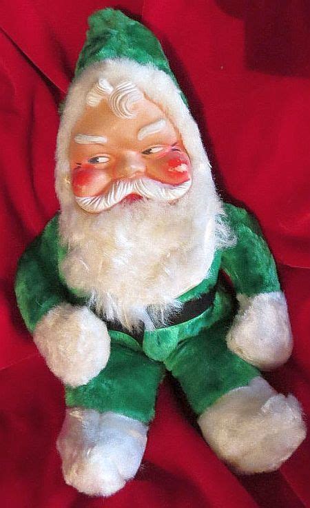 Very rare christmas green vintage plush santa claus rubber face toy ...