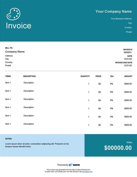 Artist Invoice Template - Wave Financial