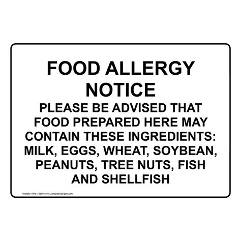 Safe Food Handling Restaurant / Hospitality Sign - Food Allergy Notice