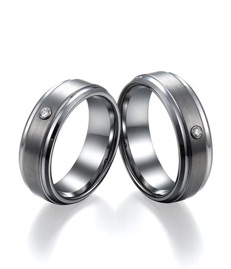 7MM Brushed Tungsten Wedding Bands Set with Zircon by TungstenRepublic ...