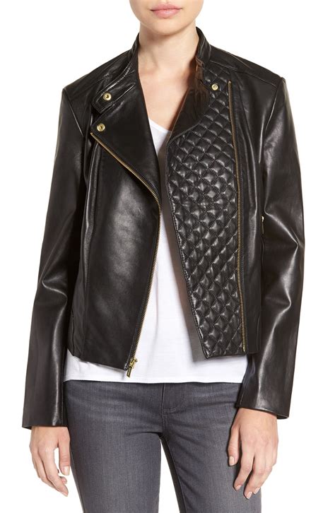 Cole Haan Leather Moto Jacket with Quilted Details | Nordstrom