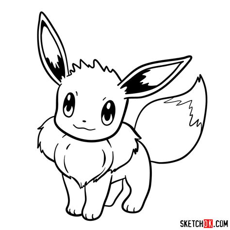 How to draw Eevee pokemon - Sketchok easy drawing guides