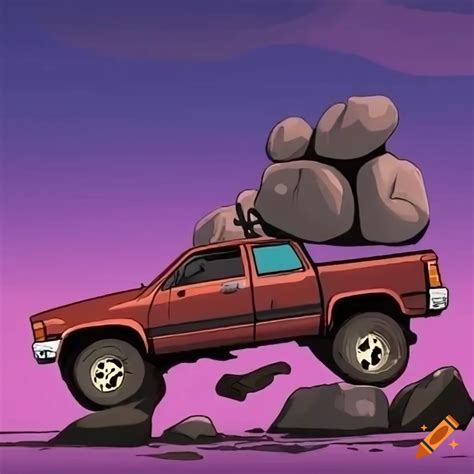 Cartoon style 1980s toyota hilux with boulders on the back on Craiyon