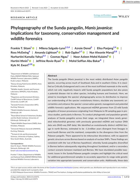 (PDF) Phylogeography of the Sunda pangolin, Manis javanica ...