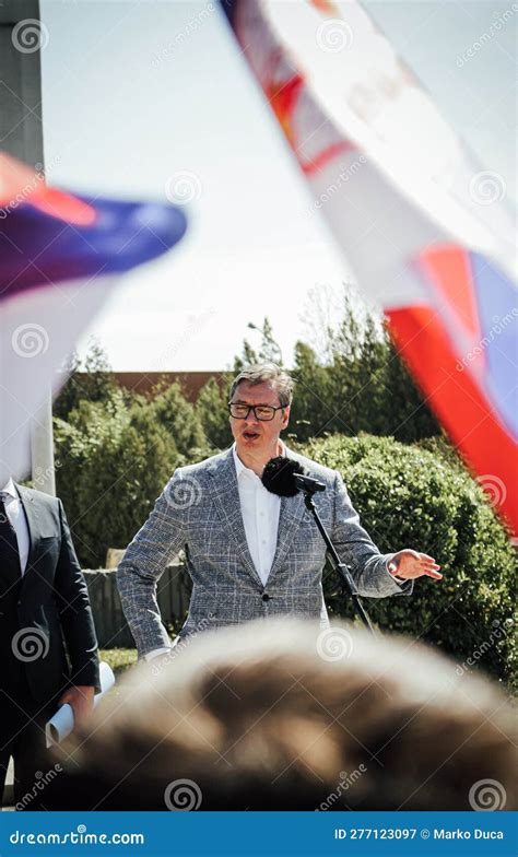 President of Serbia Aleksandar Vucic Giving a Speech in Front of the ...