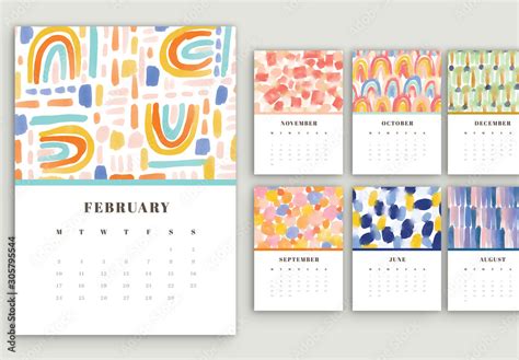 Watercolor Calendar Layout Set Stock Template | Adobe Stock