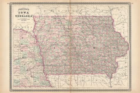 Johnson's 1880 Map of Iowa and Nebraska - Art Source International