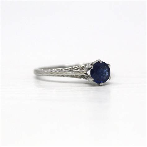 Blue Sapphire Ring Vintage Art Deco 18k White Gold Genuine | Etsy