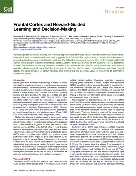 Review Frontal Cortex and Reward-Guided Learning and Decision-Making Neuron