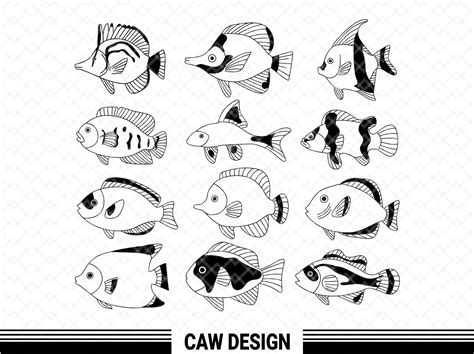 Tropical Fish SVG Cut Files Fish Outline Cut File Bundle