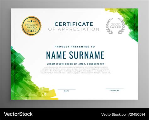 Abstract green certificate of appreciation Vector Image