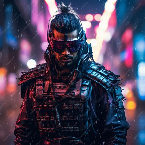 Premium AI Image | shot of samurai Cyberpunk samurai surrounded by city ...