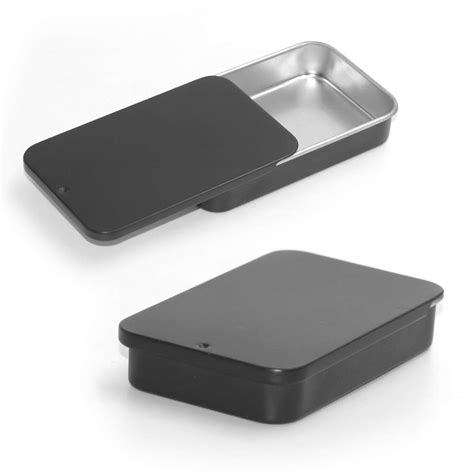 Buy Gere 6 Pack Metal Rectangular Sliding Lid Tin Boxes Black ...