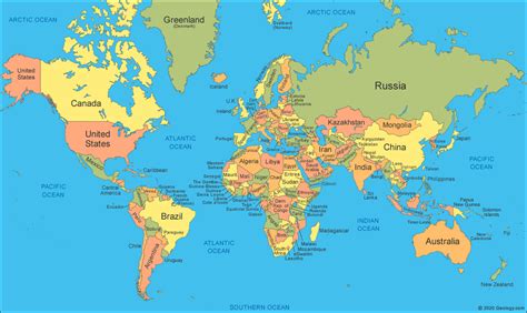 Map Of The World Showing Countries Names - Fayina Theodosia