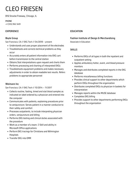 EKG Tech Resume Samples | Velvet Jobs