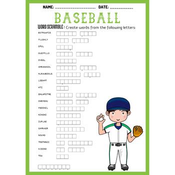 BASEBALL word scramble puzzle worksheet activity by STORE - BRAIN GAMES