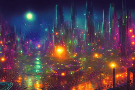 Futuristic City Night Sky Graphic · Creative Fabrica