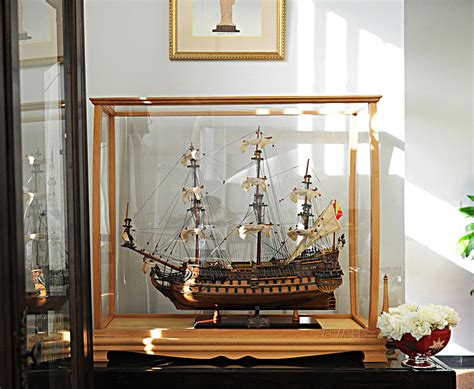 Display Case Tall Ship Yacht Sailboat Model Wood Medium Size 36 ...