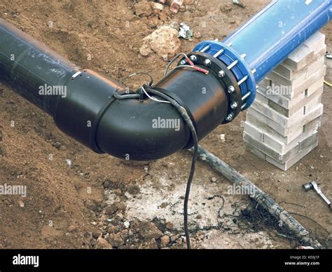 HDPE pipe welding underground, City portable water system. Welding of ...