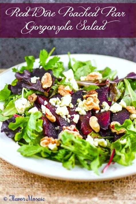 Red Wine Poached Pear Gorgonzola Salad #CleverlyPoached - Flavor Mosaic