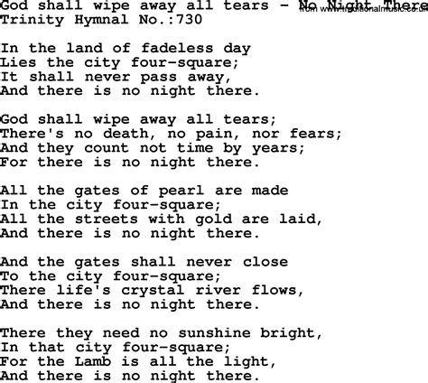 Trinity Hymnal Hymn: God Shall Wipe Away All Tears--No Night There ...