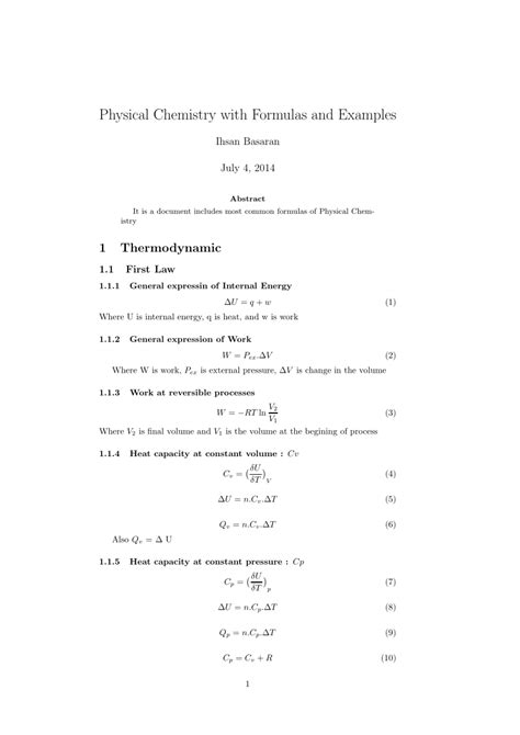 (PDF) Physical Chemistry with Formulas and Examples