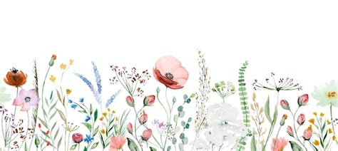 Premium Photo | Seamless border made of watercolor wildflowers and leaves wedding and greeting ...