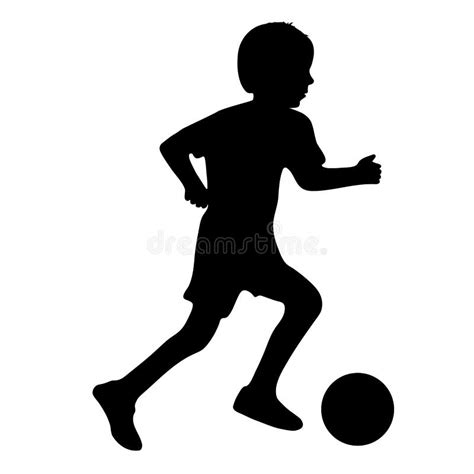 Silhouette of Football Player Boy Kicking Ball, Children Game of Soccer. Vector Illustration ...