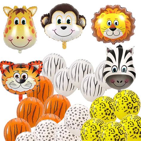 LOKIPS 30 Jungle Safari Animals Balloons -6 Giant Animal Balloon Heads ...