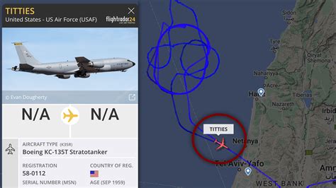 Air Force KC-135 appeared with the call sign ‘Titties’ on FlightRadar24