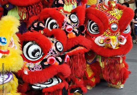 Chinese lion mask or lion head used to performed lion dance during ...