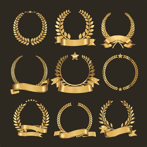 Collection of golden laurel wreath logo isolated on white background ...