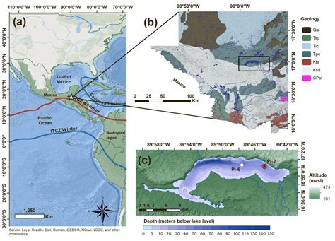 Geographic map with the location of Lake Petén Itzá. A) Location of ...